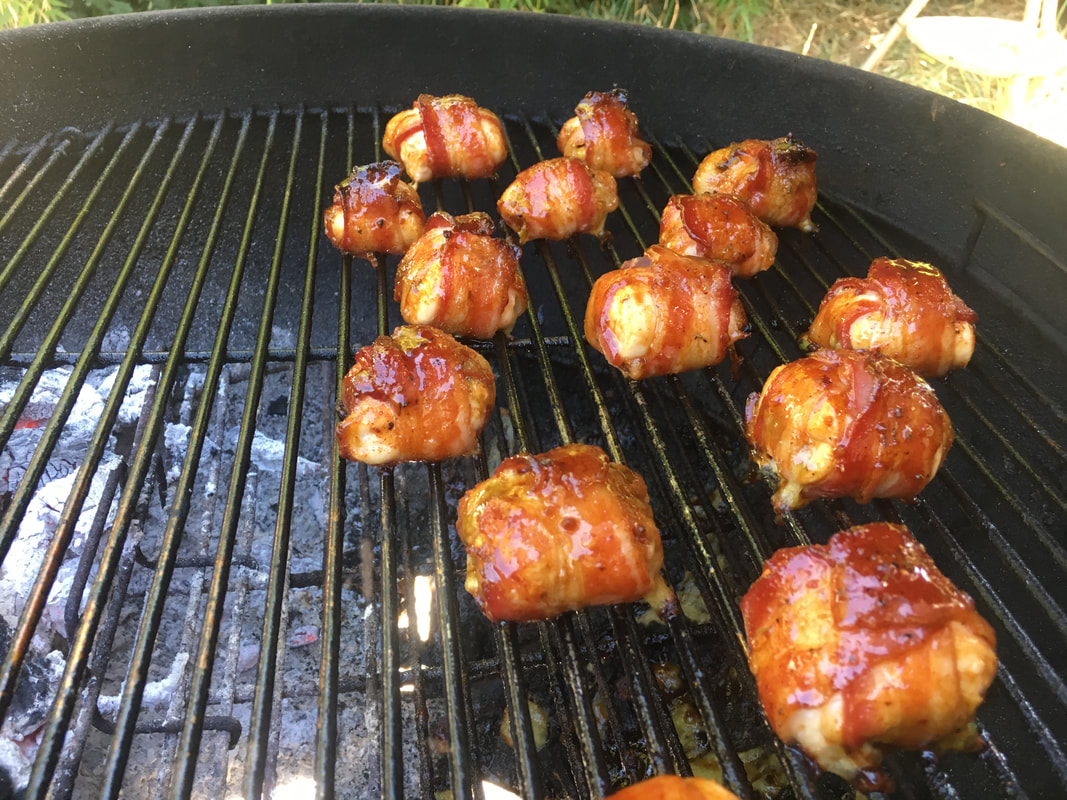 Bacon wrapped stuffed BBQ chicken bombs
